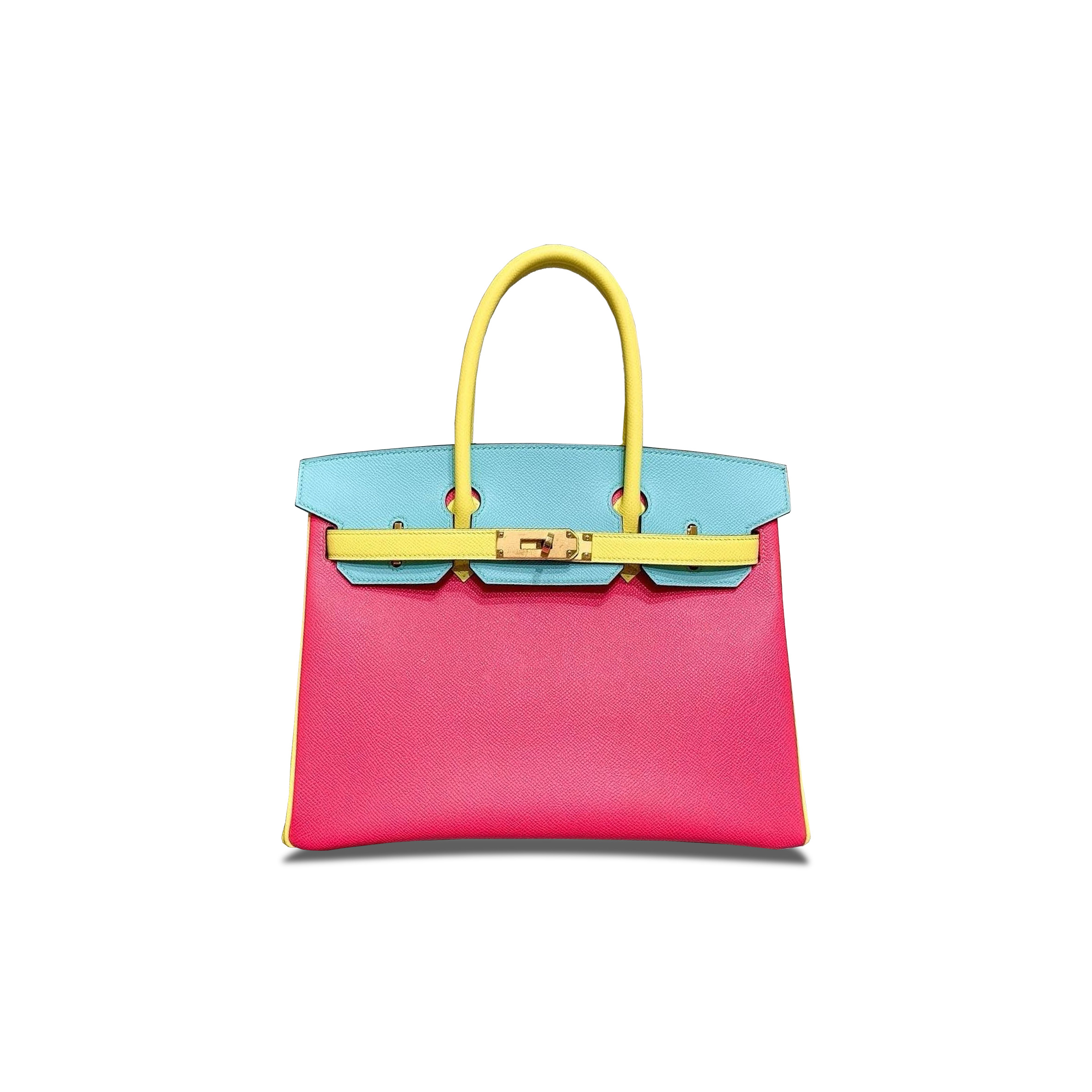 HERMÈS BIRKIN 30 EPSOM ROSE RED MACARON WITH LEMON YELLOW GOLD BUCKLE H028369CK23 (30*23*15cm)